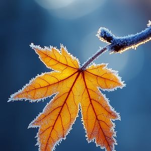 Preview wallpaper maple leaf, maple, frost, macro