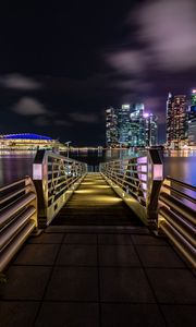Preview wallpaper marina, night city, jetty, city lights, singapore