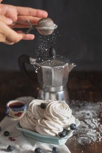 Preview wallpaper marshmallow, dessert, powdered sugar, tea, kettle, hands