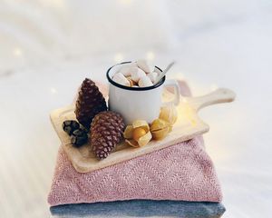 Preview wallpaper marshmallow, drink, mug, cones, aesthetics