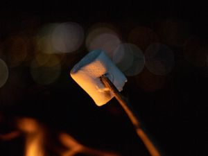 Preview wallpaper marshmallows, bonfire, stick, dark