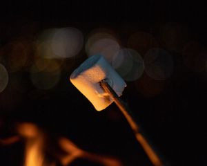 Preview wallpaper marshmallows, bonfire, stick, dark