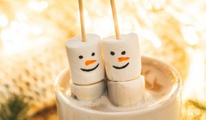 Preview wallpaper marshmallows, snowmen, cocoa, mug, dessert