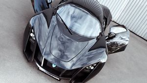 Preview wallpaper marussia, b2, black, supercar, front view, doors
