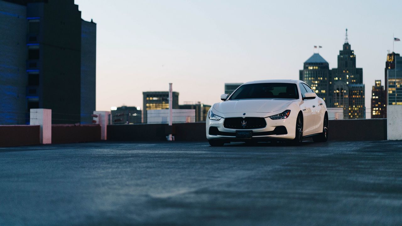 Wallpaper maserati, car, white, front view, city