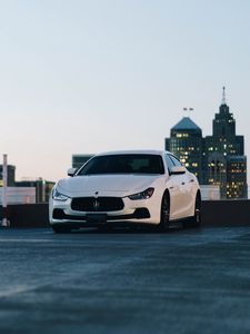 Preview wallpaper maserati, car, white, front view, city