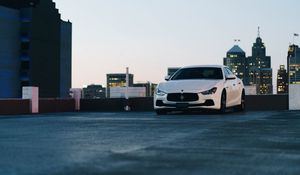 Preview wallpaper maserati, car, white, front view, city