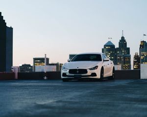 Preview wallpaper maserati, car, white, front view, city