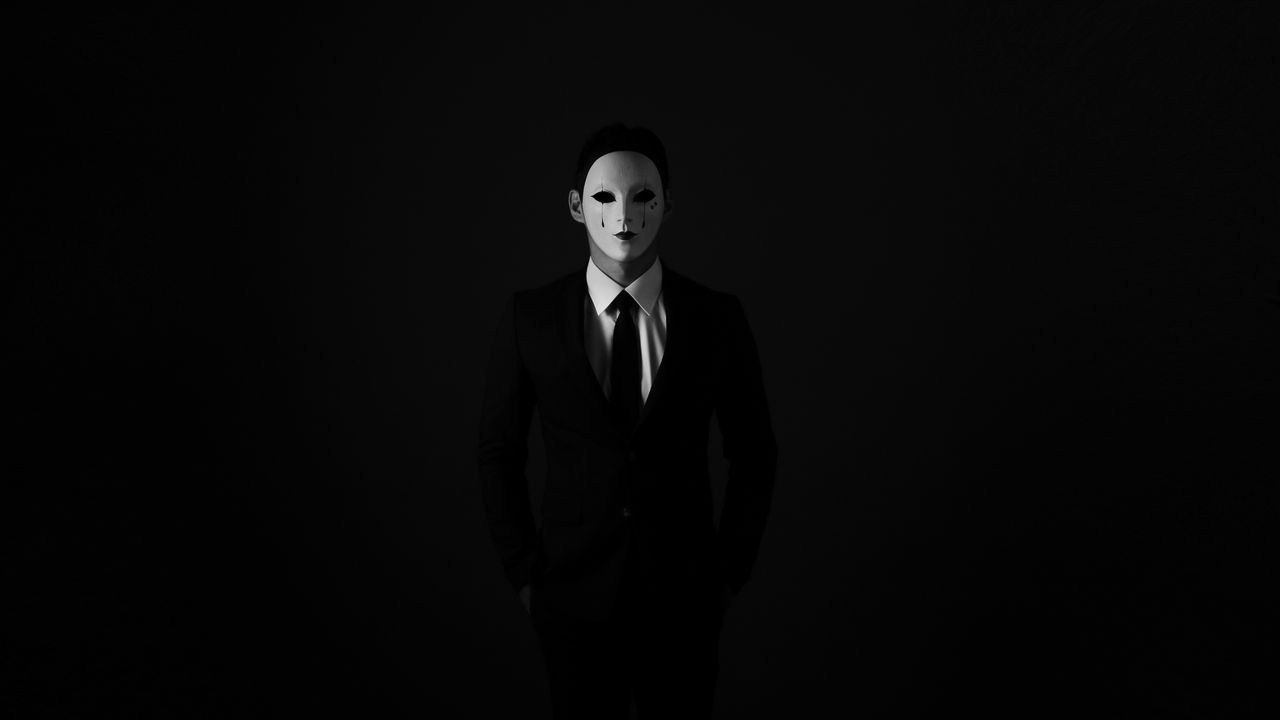 Wallpaper mask, anonymous, bw, tie, suit jacket, shirt