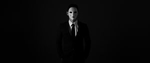 Preview wallpaper mask, anonymous, bw, tie, suit jacket, shirt