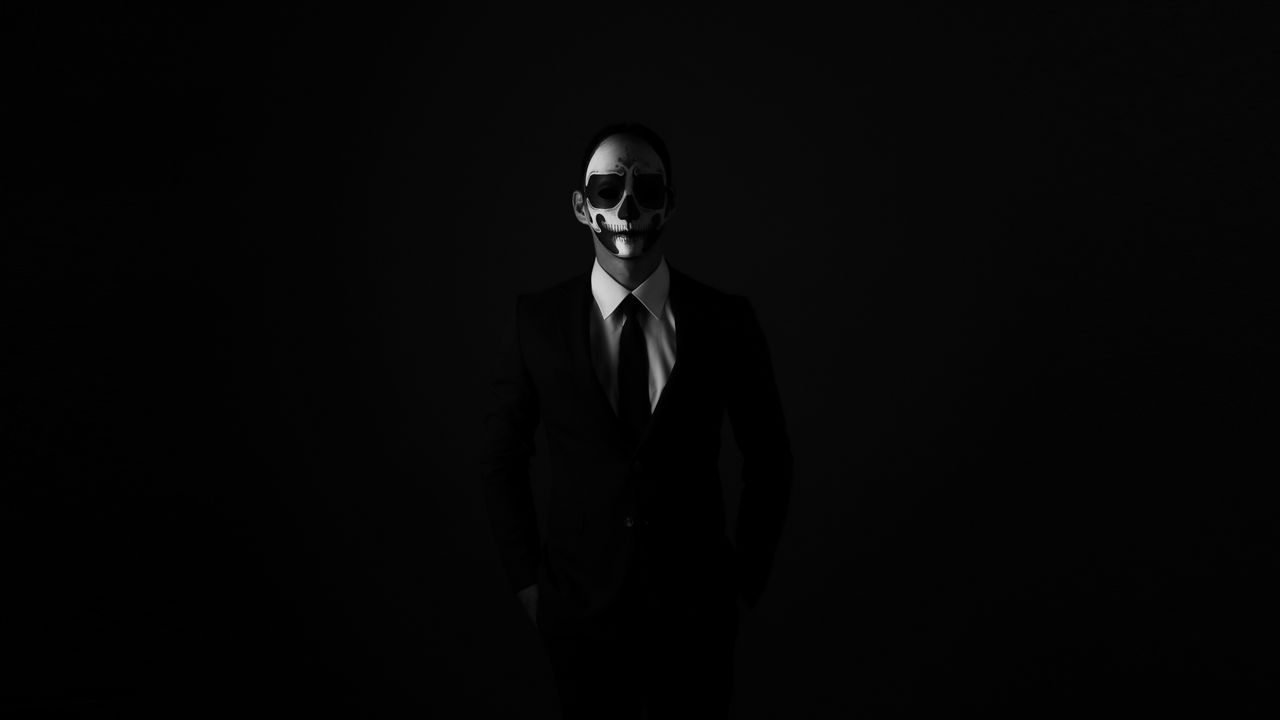 Wallpaper mask, anonymous, bw, tie, suit jacket, shirt, dark