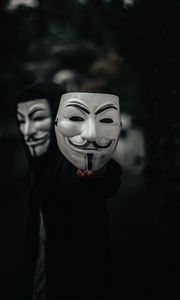 Preview wallpaper mask, anonymous, hand, hood