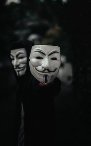 Preview wallpaper mask, anonymous, hand, hood