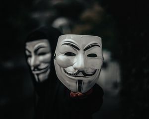 Preview wallpaper mask, anonymous, hand, hood