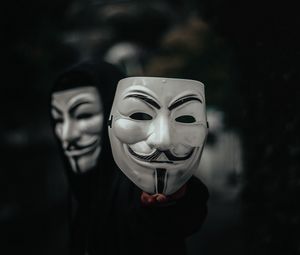 Preview wallpaper mask, anonymous, hand, hood