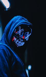 Preview wallpaper mask, anonymous, hood, glow, dark