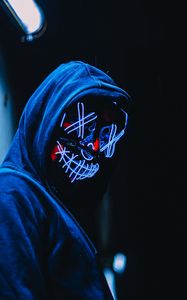 Preview wallpaper mask, anonymous, hood, glow, dark