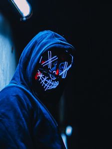 Preview wallpaper mask, anonymous, hood, glow, dark