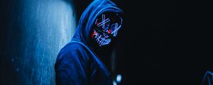 Preview wallpaper mask, anonymous, hood, glow, dark