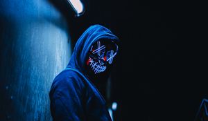 Preview wallpaper mask, anonymous, hood, glow, dark