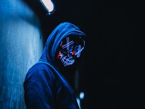 Preview wallpaper mask, anonymous, hood, glow, dark