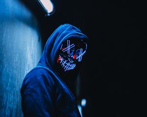 Preview wallpaper mask, anonymous, hood, glow, dark