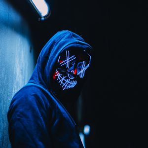 Preview wallpaper mask, anonymous, hood, glow, dark