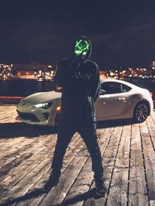 Preview wallpaper mask, anonymous, hood, auto, glow, silence