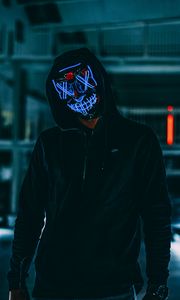 Preview wallpaper mask, anonymous, hood, darkness, neon, glow