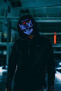 Preview wallpaper mask, anonymous, hood, darkness, neon, glow