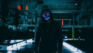 Preview wallpaper mask, anonymous, hood, darkness, neon, glow