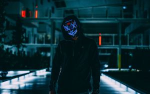 Preview wallpaper mask, anonymous, hood, darkness, neon, glow