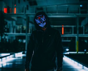 Preview wallpaper mask, anonymous, hood, darkness, neon, glow