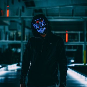 Preview wallpaper mask, anonymous, hood, darkness, neon, glow