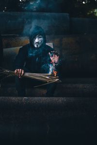 Preview wallpaper mask, anonymous, hood, fire