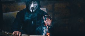 Preview wallpaper mask, anonymous, hood, fire