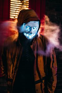 Preview wallpaper mask, anonymous, neon, hood, smoke