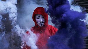 Preview wallpaper mask, anonymous, smoke, smoke bomb