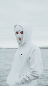 Preview wallpaper mask, balaclava, hood, white