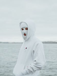 Preview wallpaper mask, balaclava, hood, white