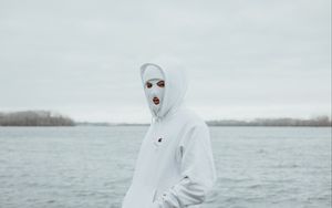 Preview wallpaper mask, balaclava, hood, white