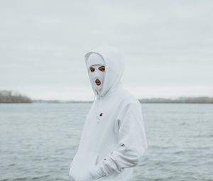 Preview wallpaper mask, balaclava, hood, white