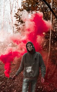 Preview wallpaper mask, colored smoke, anonymous, hood