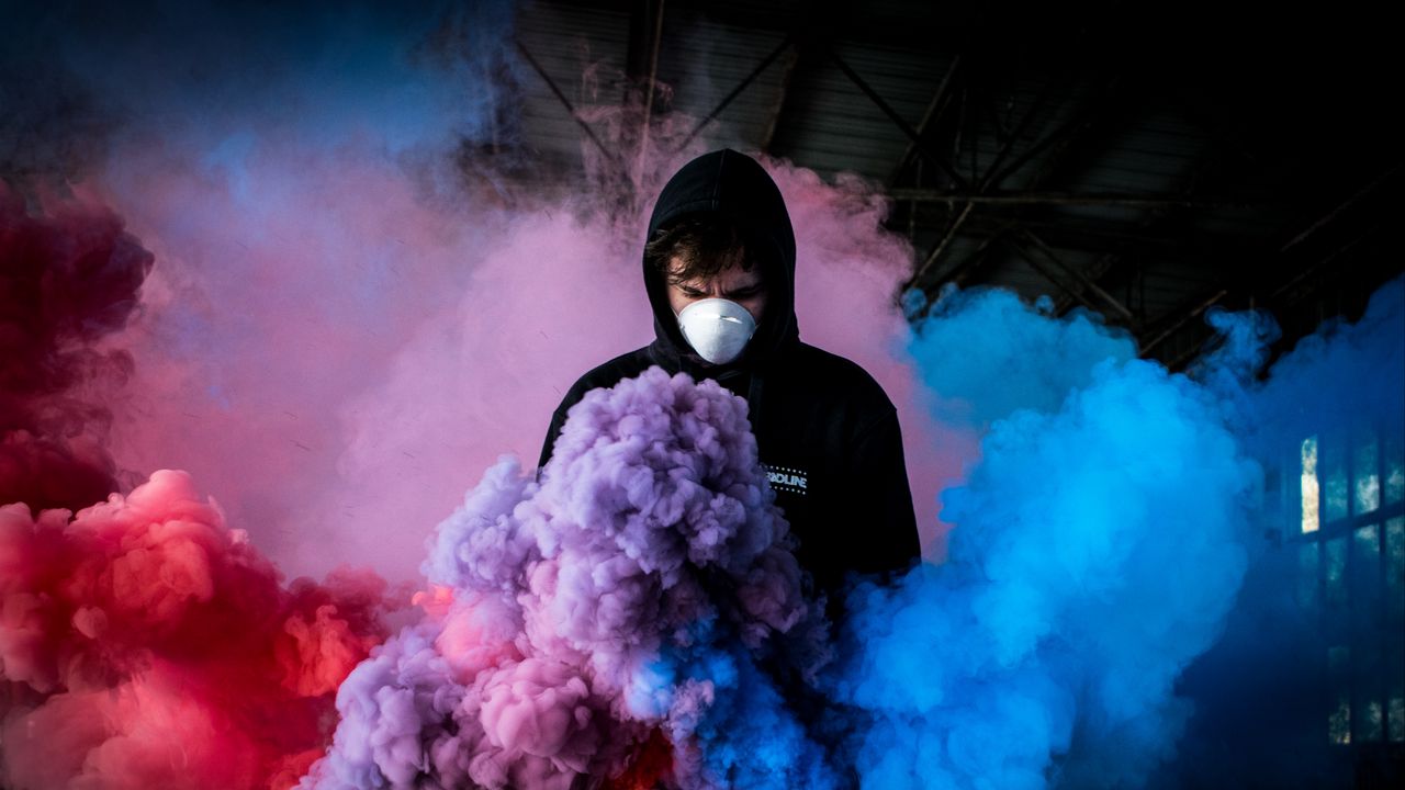 Wallpaper mask, colored smoke, multi-colored