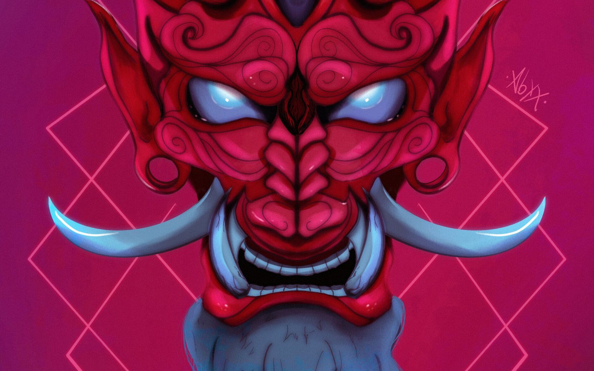 Download wallpaper 1920x1200 mask, demon, horns, fangs, art widescreen