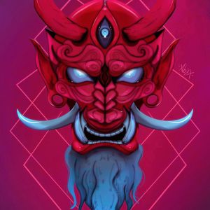 Preview wallpaper mask, demon, horns, fangs, art