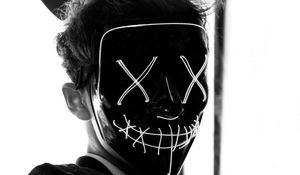 Preview wallpaper mask, face, bw, person