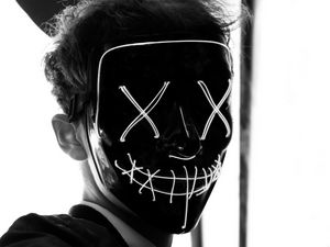 Preview wallpaper mask, face, bw, person