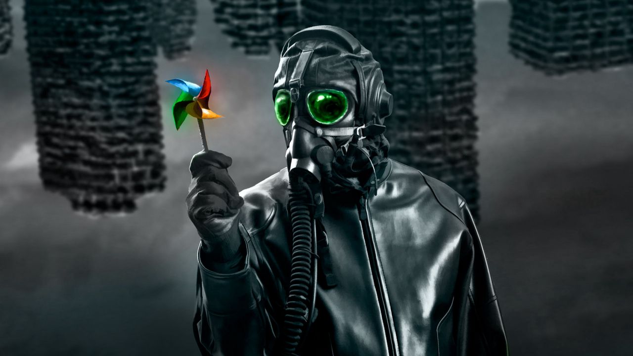 Wallpaper mask, gas mask, windmill, toy, dark, art