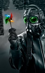 Preview wallpaper mask, gas mask, windmill, toy, dark, art